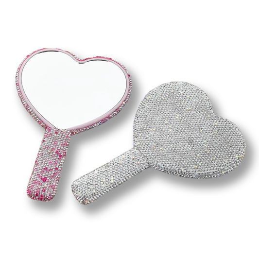 Miroir à main cœur en cristaux