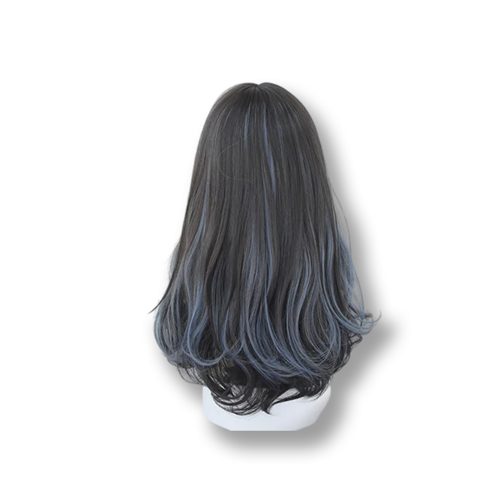 Perruque brune reflets bleus