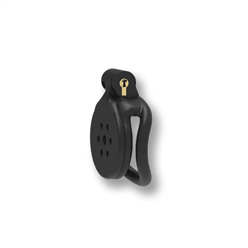 Cage de chasteté noire en silicone avec serrure dorée pour sissification et soumission sexuelle sur Sissyshop
