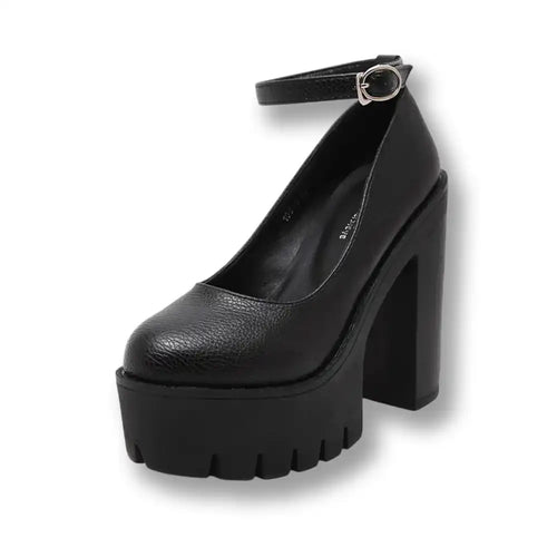 Chaussure noire à talon épais et plateforme pour crossdressing et féminisation, idéale pour la sissification sur Sissyshop