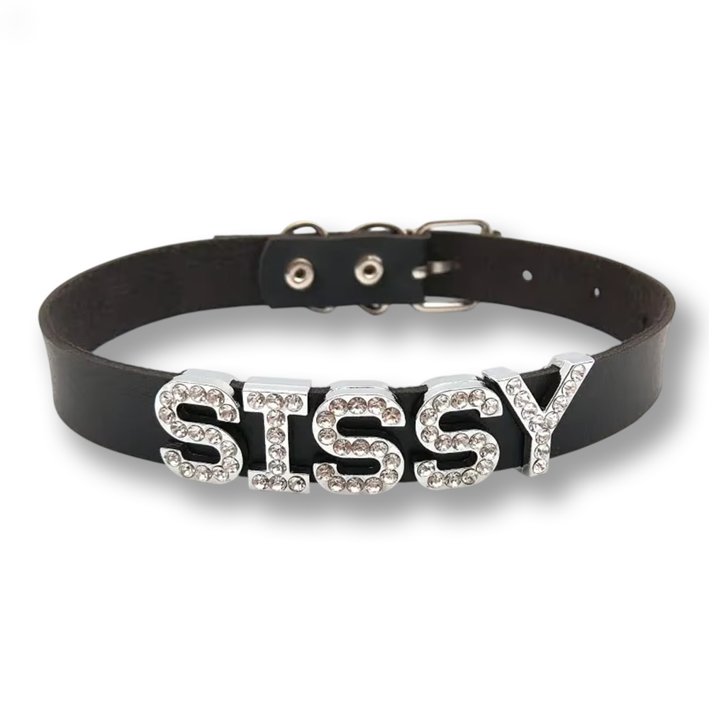 Choker Sissy en cuir et strass