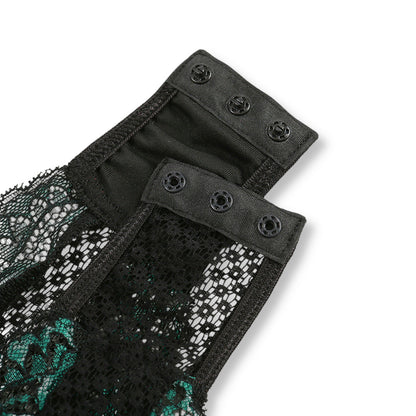 Body noir transparent dentelle verte sexy