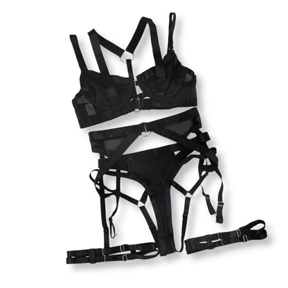 Ensemble lingerie rouge à sangles sexy