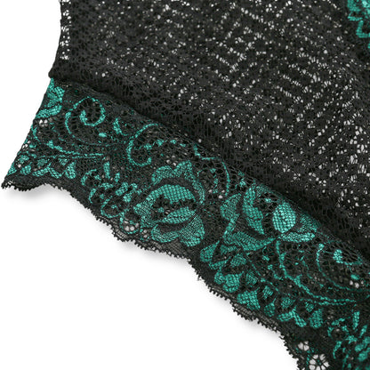 Body noir transparent dentelle verte sexy