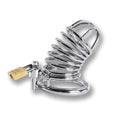 Cage de chasteté en métal chromé avec cadenas doré pour sissification et soumission sexuelle, taille ajustable sur Sissyshop