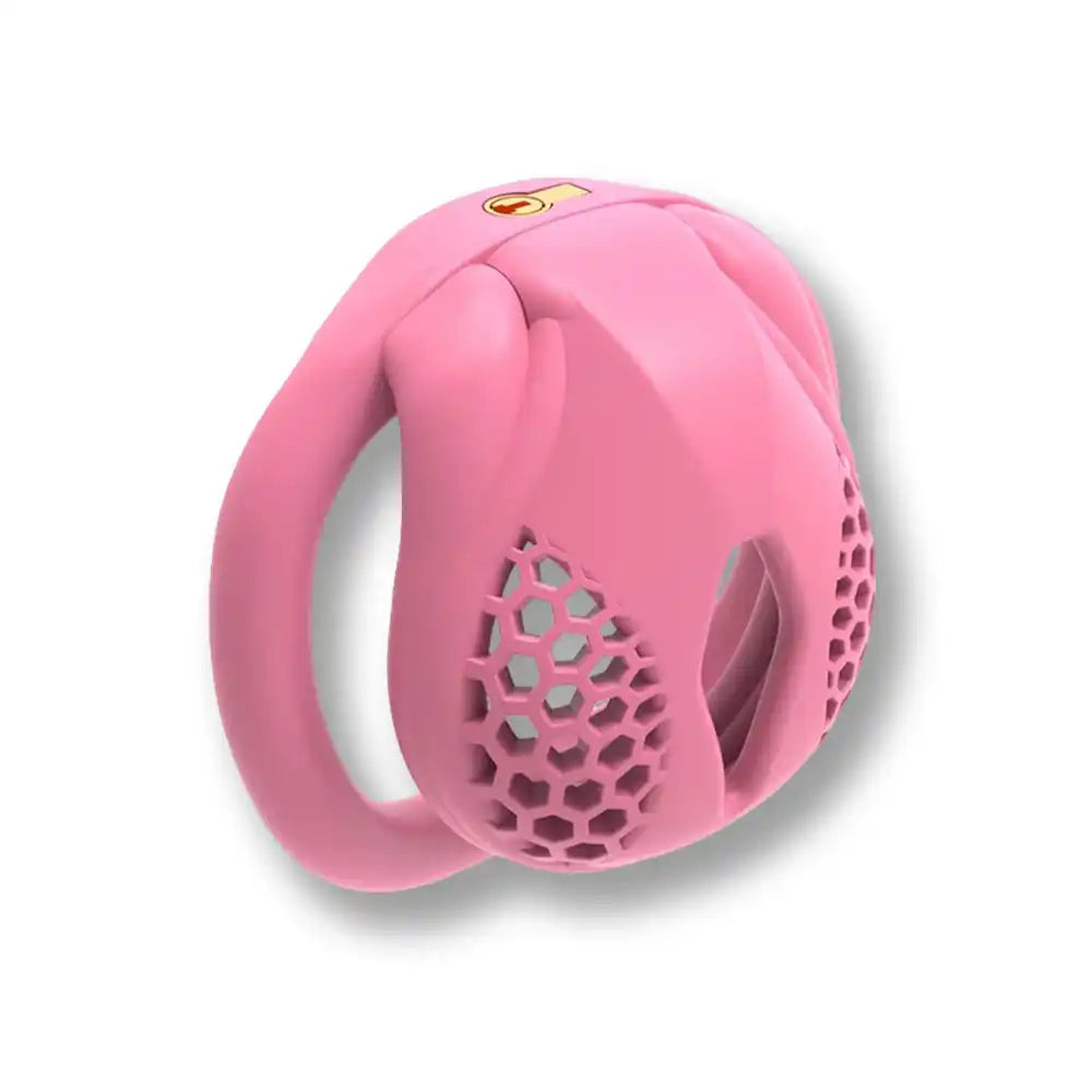 Cage de chasteté rose en silicone avec grille hexagonale pour sissification et soumission sexuelle sur Sissyshop