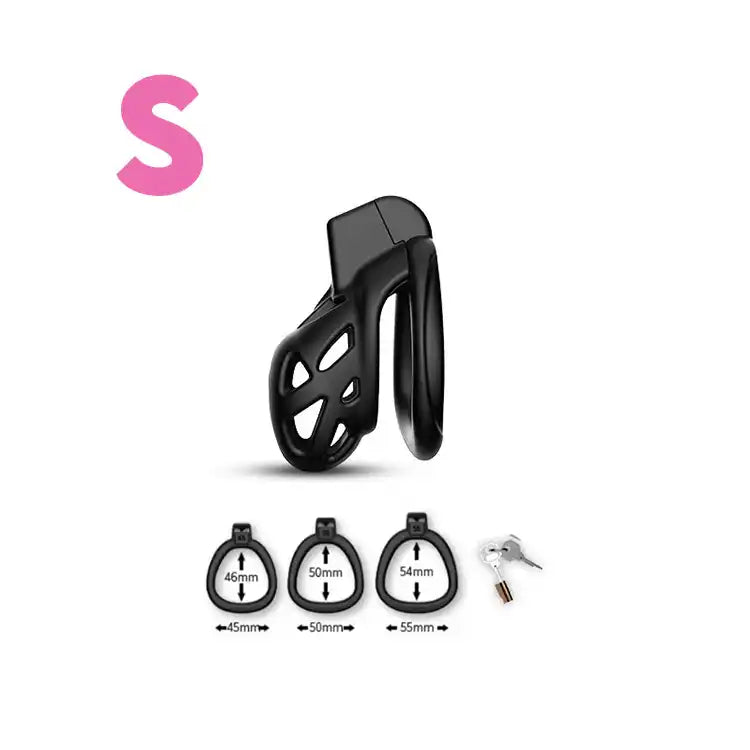 Cage de chasteté noire en silicone taille S pour sissification et soumission sexuelle, avec clés et options de mesure sur Sissyshop