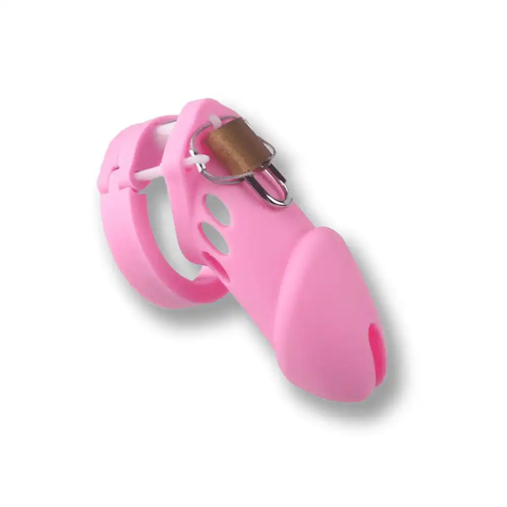 Cage de chasteté rose en silicone pour sissification et soumission sexuelle, avec cadenas métallique, sur Sissyshop
