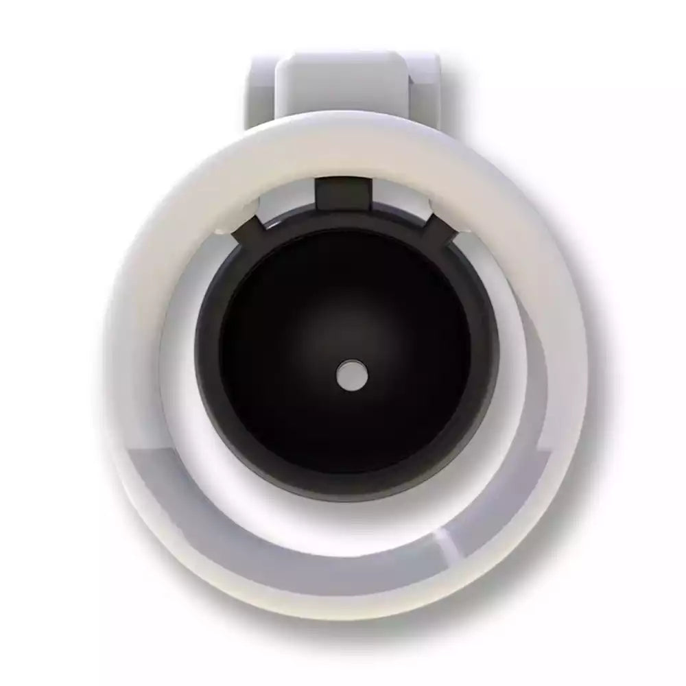 Vue arrière de la coque arrondie et de l'anneau de fixation blanc de la cage Transball, illustrant sa structure intérieure sécurisée sur sissyshop.