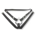 Ceinture de chasteté noire à triple maintien avec anneau métallique central et lanières ajustables, idéale pour la sissyfication et la féminisation sur Le Sissyshop.