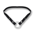 Ceinture de chasteté élastique noire avec un grand anneau en métal central, un accessoire discret idéal pour maintenir votre cage de chasteté pour homme en place lors de vos séances de sissification sur sissyshop.