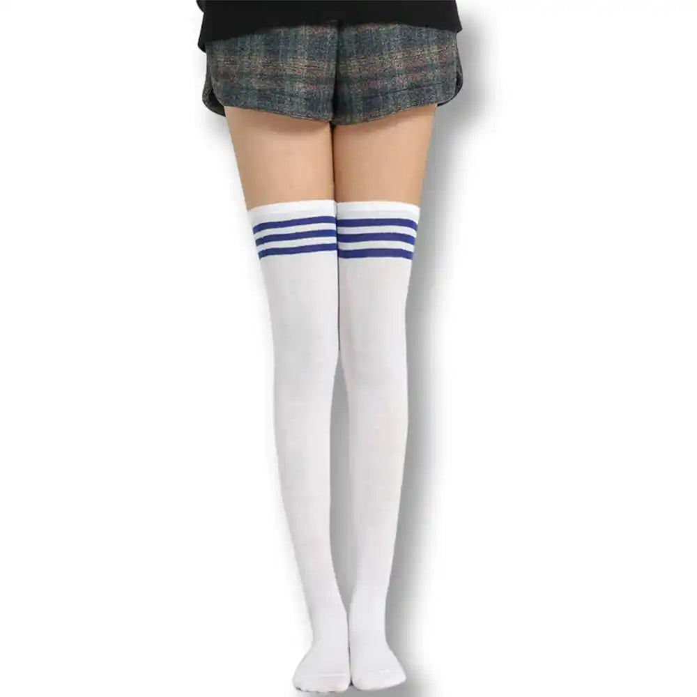 Collants blancs à rayures bleues pour sissification et crossdressing, idéaux pour la féminisation sur Sissyshop