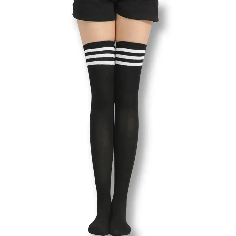 Collants noirs à rayures blanches pour sissification et crossdressing, accessoire de féminisation sur Sissyshop