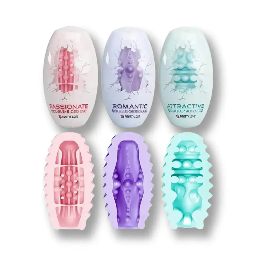 Oeufs vibrants doubles faces en silicone rose, violet et turquoise pour sissification et plaisir anal sur Sissyshop