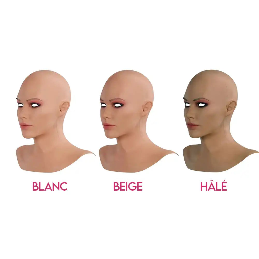 Masque féminin en silicone pour sissification et crossdressing, disponible en blanc, beige et hâlé, sur Sissyshop