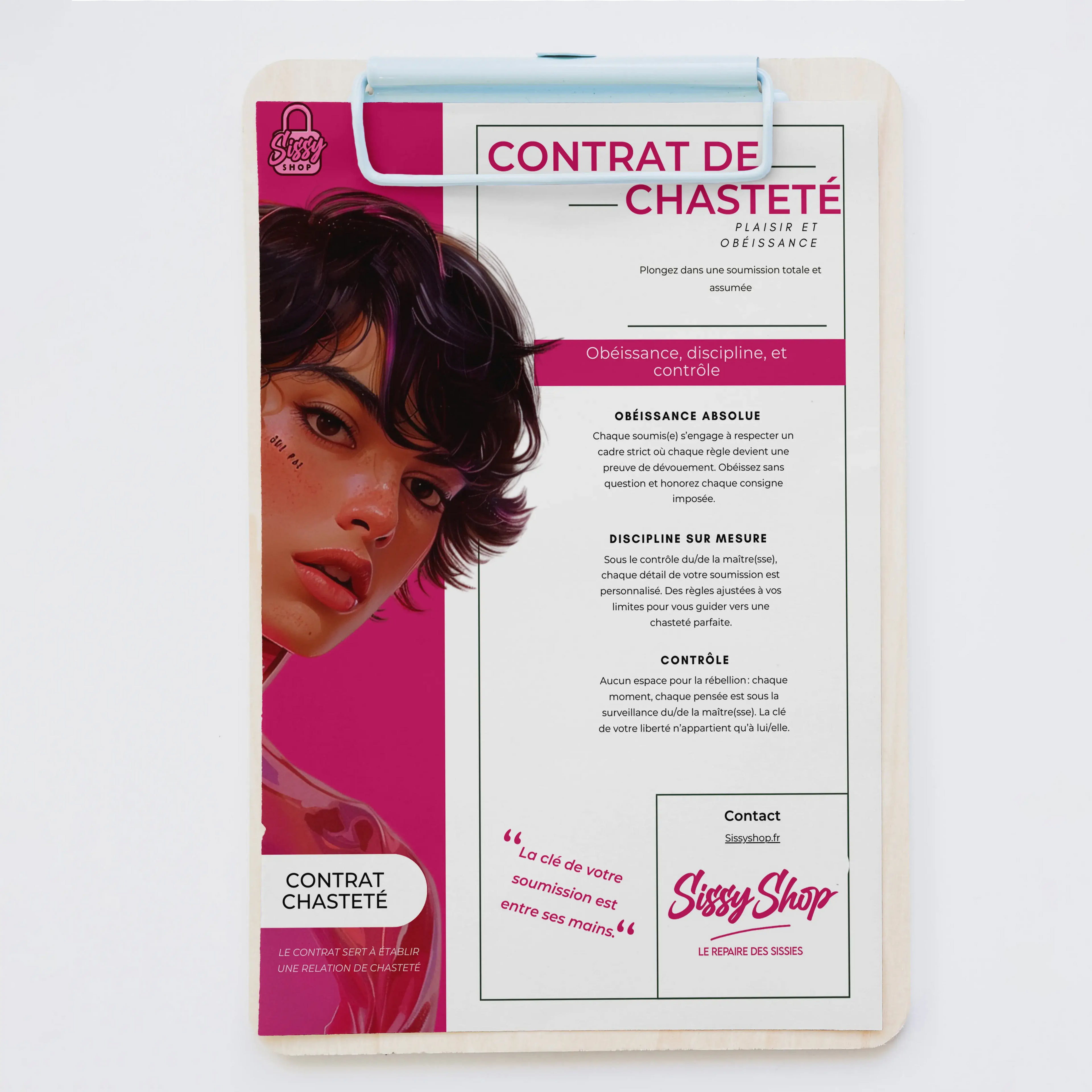 mockup du contrat de chasteté, on y voit la première page du contrat