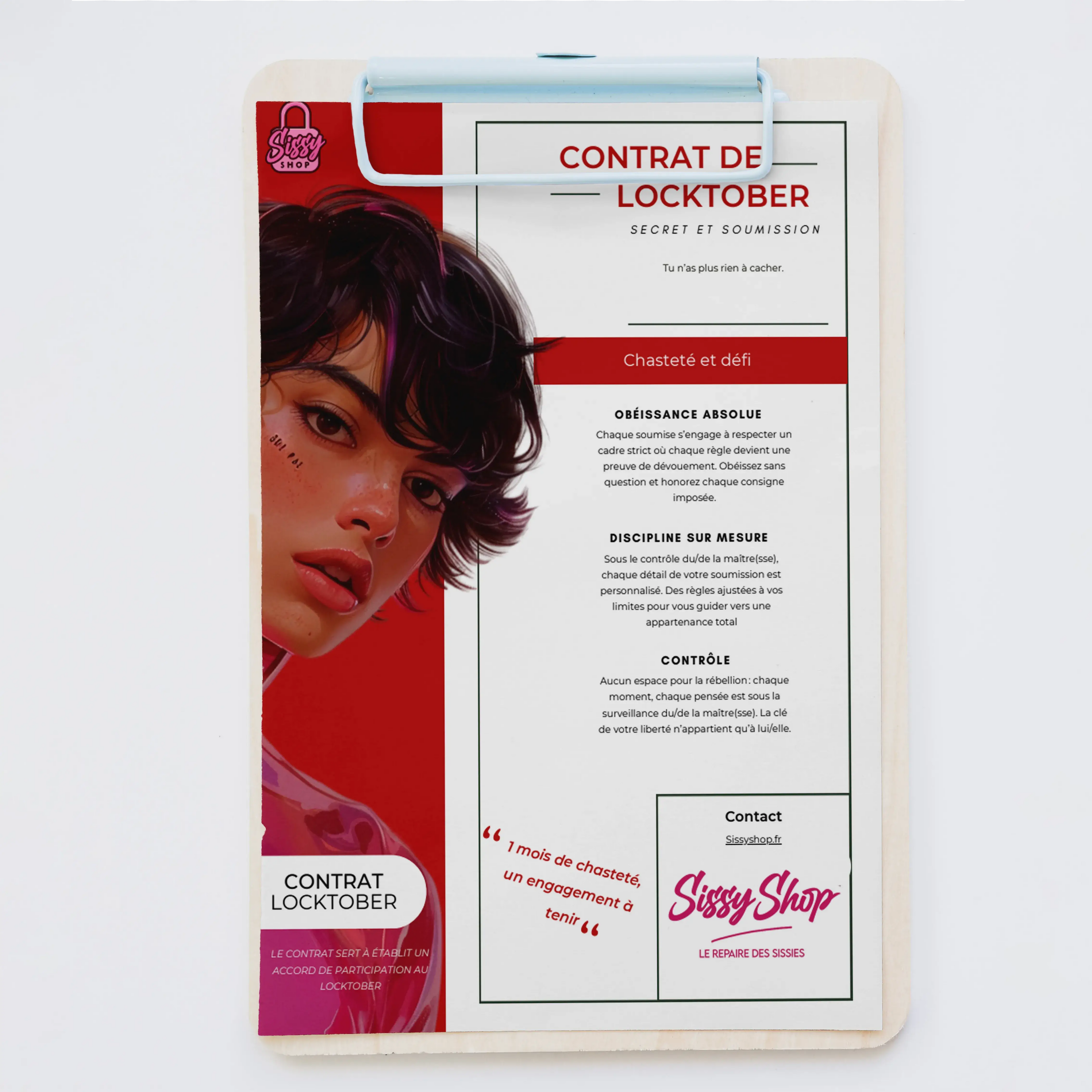 mockup du contrat de locktober du sissyshop pour la chasteté et la féminisation