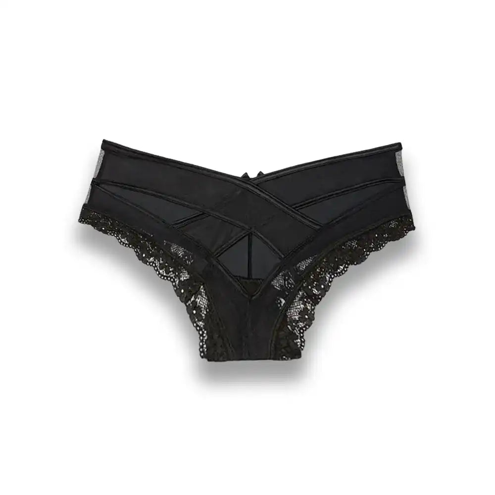 Culotte noire en dentelle et maille transparente pour sissification et féminisation, idéale pour le fétichisme sur Sissyshop