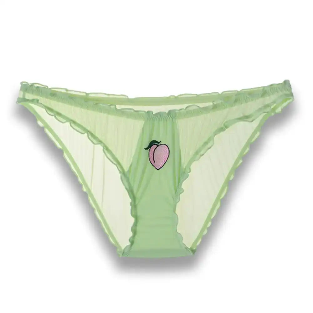 Culotte en dentelle vert clair avec pêche brodée, idéale pour la sissification et le fétichisme, sur Sissyshop