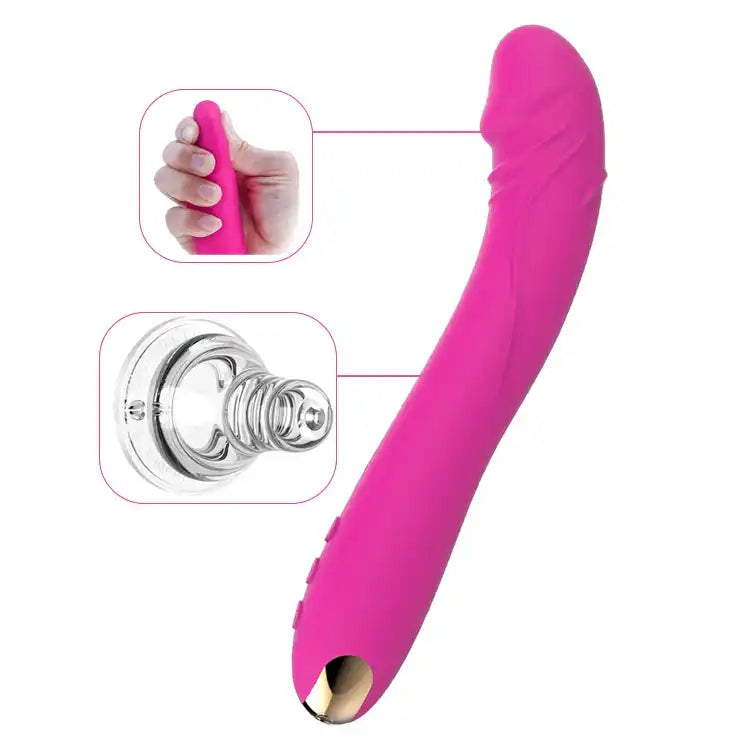 Gode rose en silicone souple avec ventouse et bouton doré pour sissification et plaisir anal sur Sissyshop