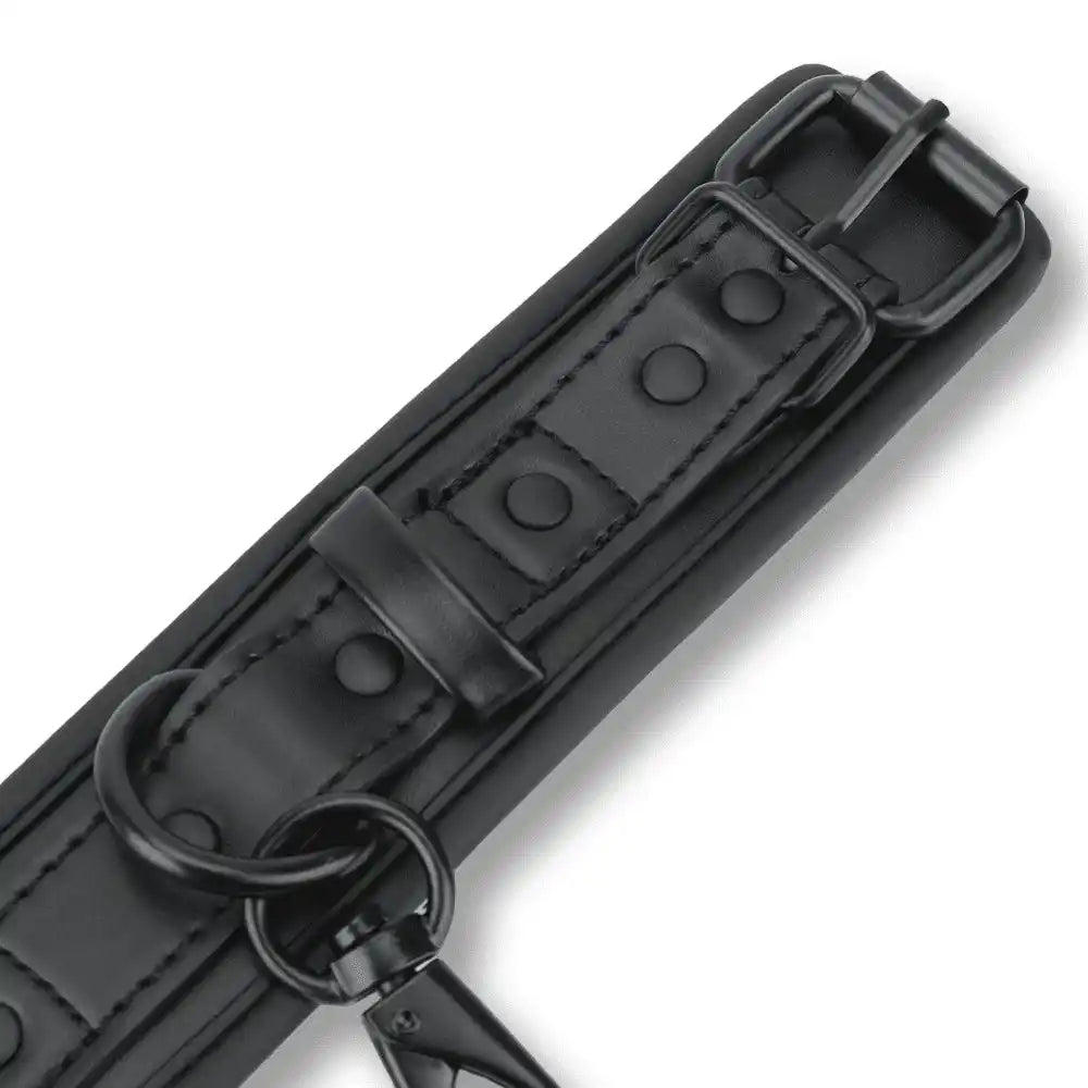 Collier en cuir noir mat avec anneau métallique pour sissification et soumission sexuelle, réglable et robuste sur Sissyshop