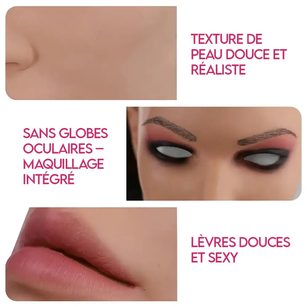 Tête réaliste avec peau douce, maquillage intégré et lèvres sexy pour la sissification et le fétichisme sur Sissyshop
