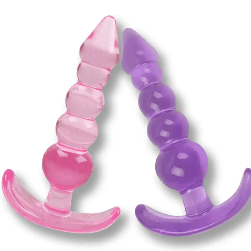 Plug anal en silicone rose et violet avec perles pour sissification et plaisir anal sur Sissyshop