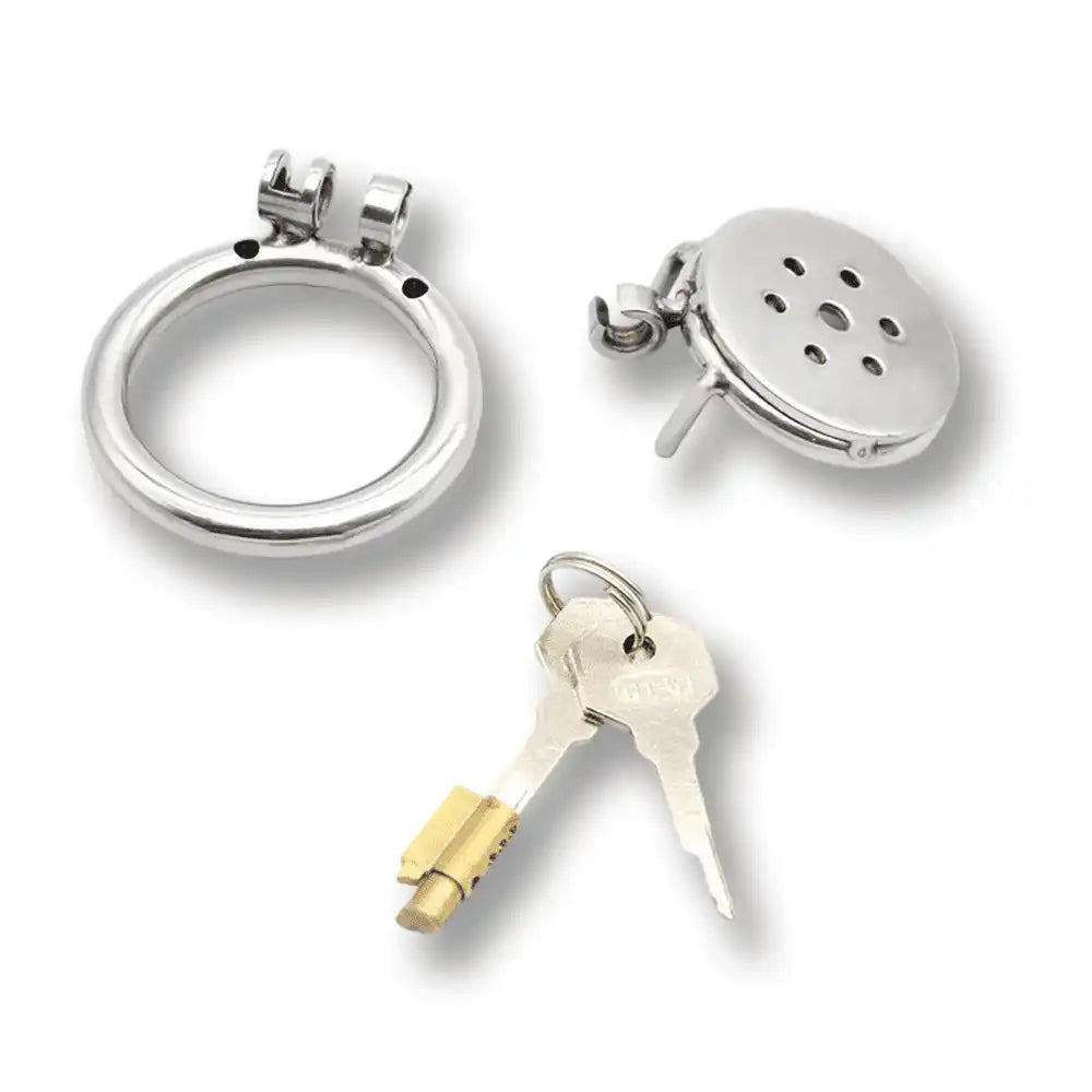 Cage de chasteté en acier inoxydable avec clés, pour sissification et soumission sexuelle, sur Sissyshop