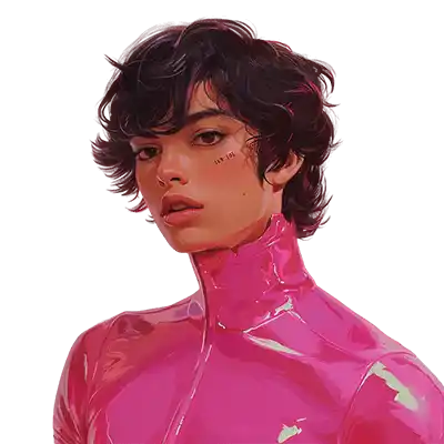Personne en combinaison rose fluo en latex pour la sissification et le fétichisme, style crossdressing sur Sissyshop