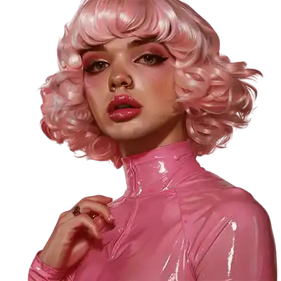 Perruque rose bouclée et haut en latex rose pour la sissification et le fétichisme, idéal pour la féminisation sur Sissyshop