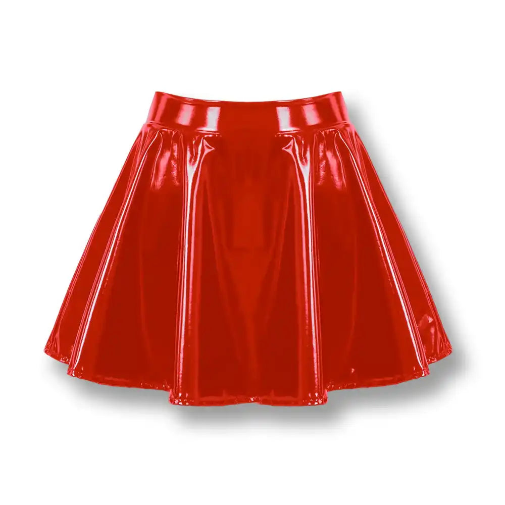 Jupe rouge en latex brillant pour sissification et fétichisme, idéale pour la féminisation sur Sissyshop