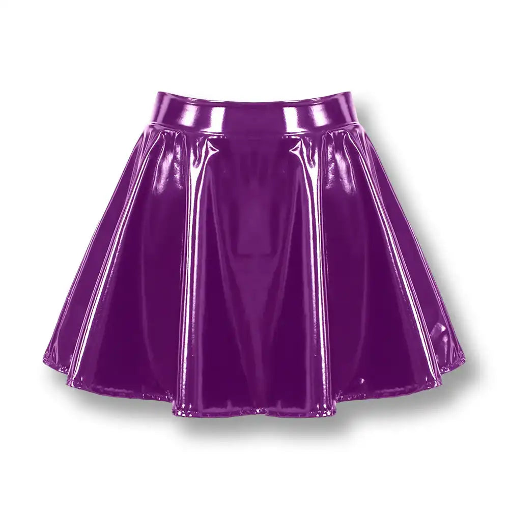 Jupe courte en latex violet brillant pour sissification et fétichisme, idéale pour crossdressing sur Sissyshop