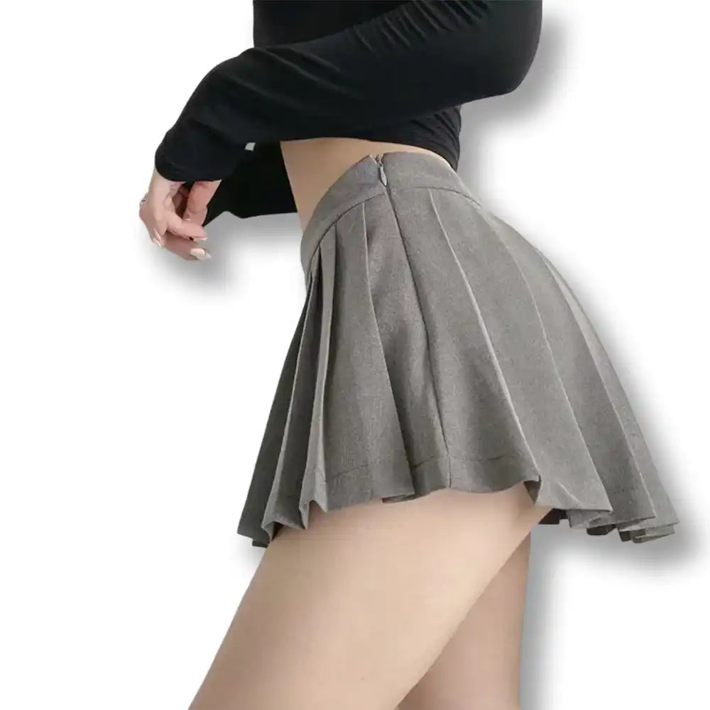 Jupe plissée grise en coton pour sissification et féminisation, idéale pour le crossdressing sur Sissyshop