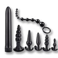 Ensemble de plugs anaux noirs en silicone pour sissification et fétichisme, incluant perles et gode, sur Sissyshop