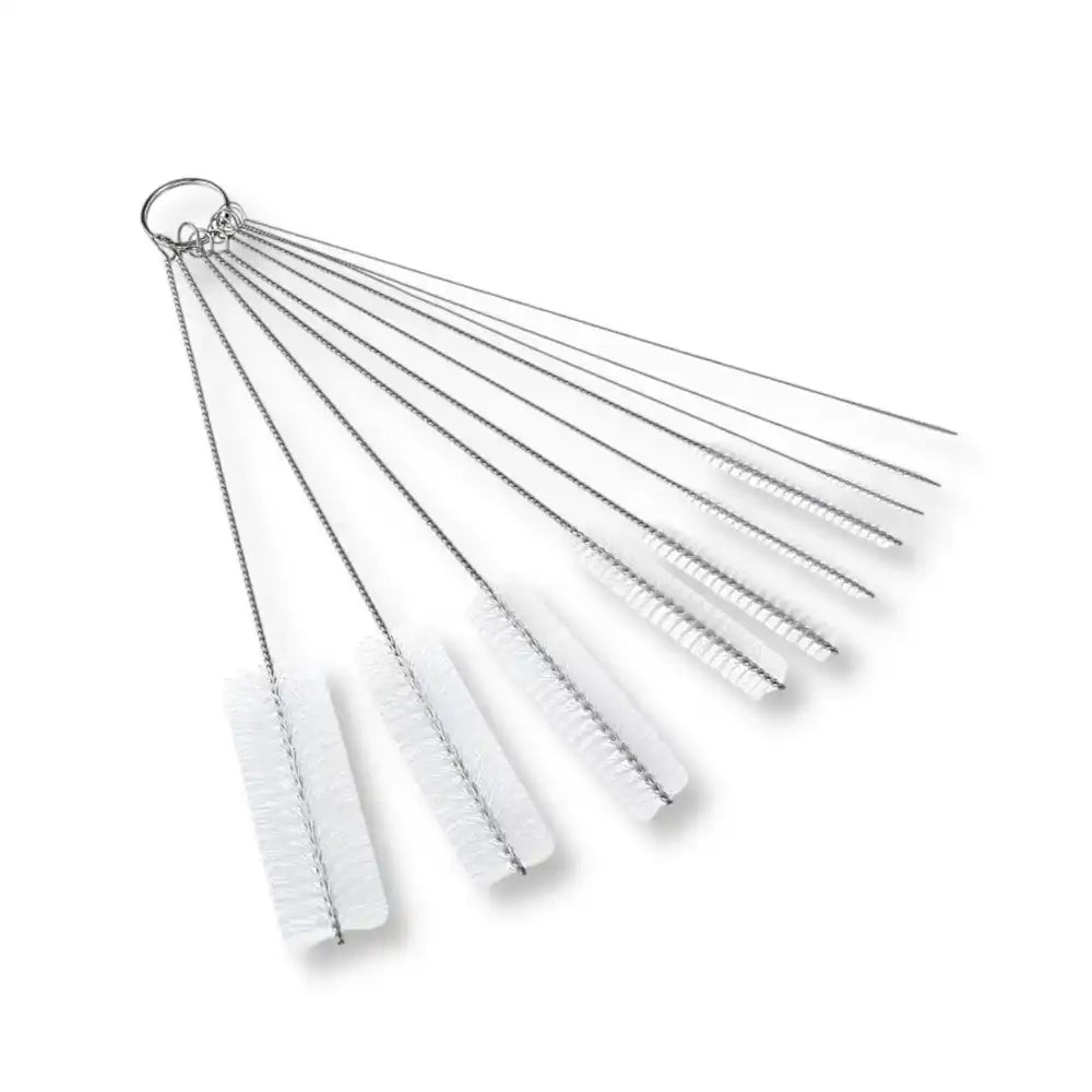 Kit de brosses de nettoyage à poils blancs avec anneau de rangement, accessoire d'hygiène pour sextoys, cage de chasteté et sissification sur Le Sissyshop.