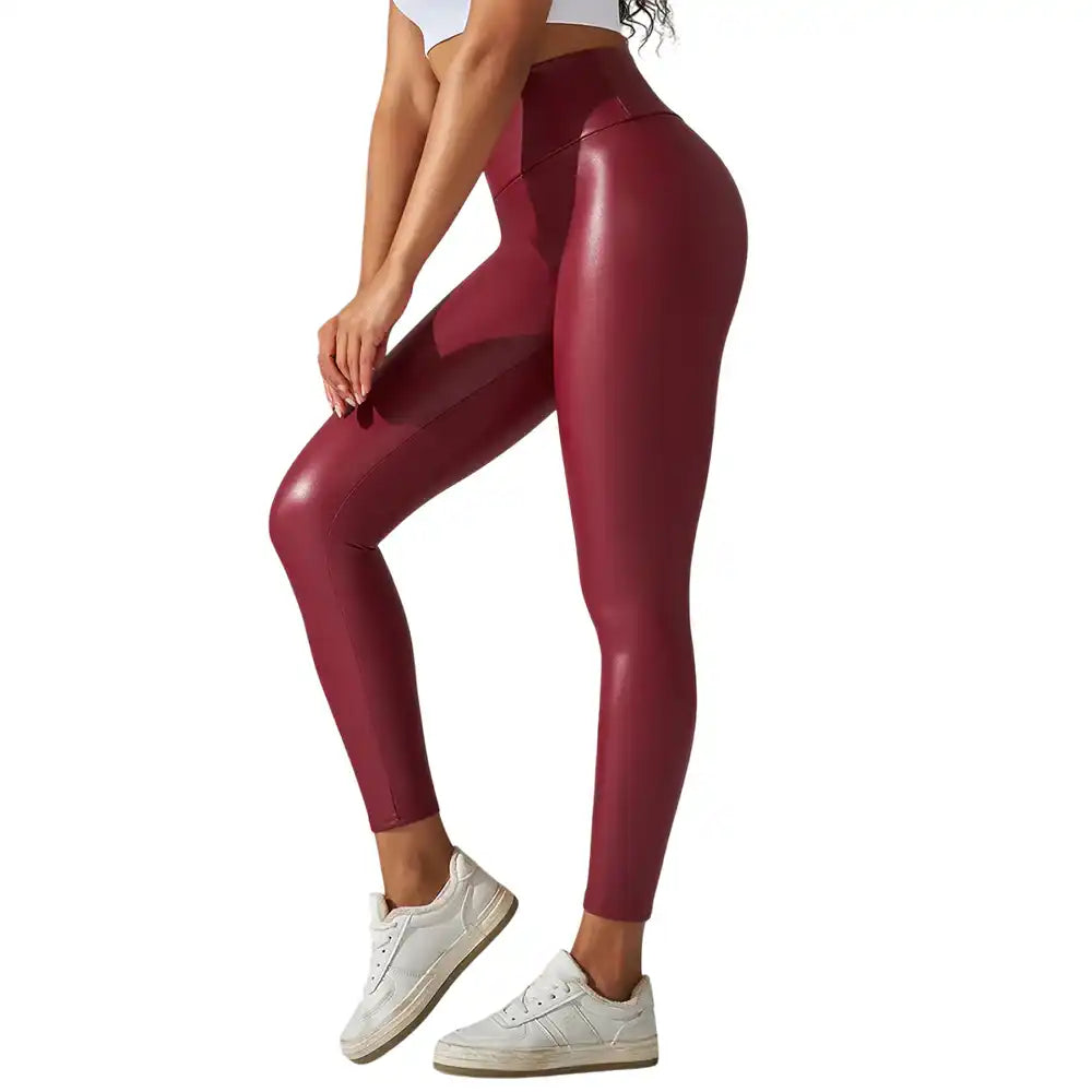 Leggings en latex bordeaux pour la sissification et le fétichisme, idéaux pour la féminisation et le crossdressing sur Sissyshop