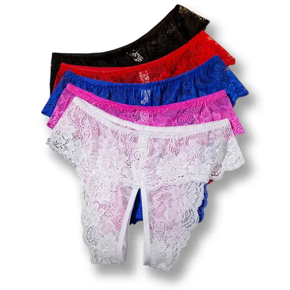 Aperçu de l'assortiment complet comprenant plusieurs coloris de culottes ouvertes, le choix idéal de sous vetement sexy et string sexy pour varier les plaisirs sissyshop.