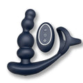 Masseur prostatique vibrant bleu foncé avec perles anales, anneau et télécommande, vibromasseur, plug anal et sextoys pour homme idéal pour la sissification sur Le Sissyshop.