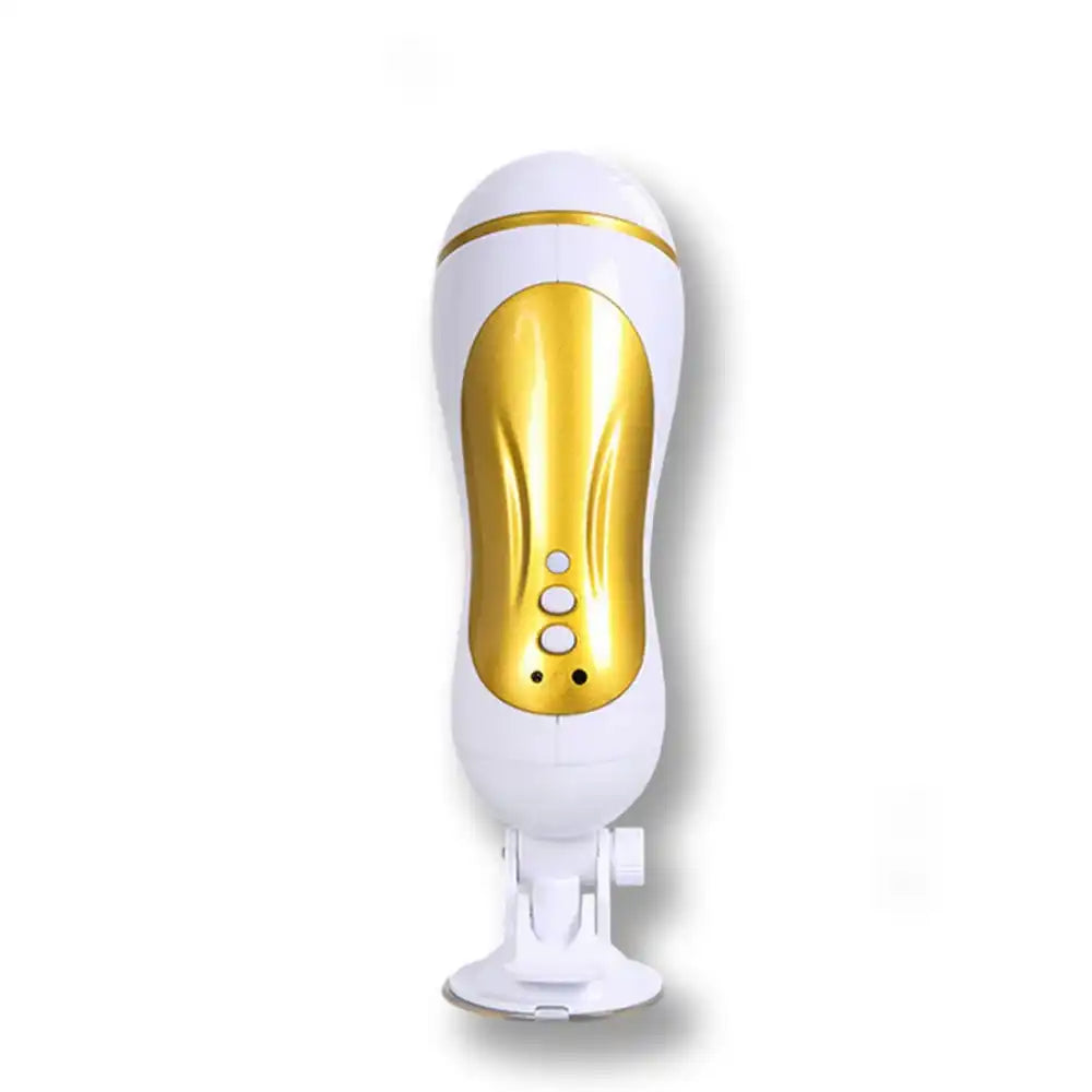 Masturbateur électrique interactif fixé sur son socle à ventouse pour une utilisation mains libres, idéal pour les sessions sissy.