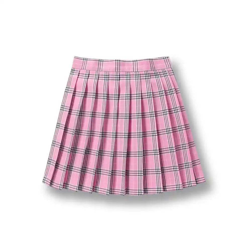 Jupe plissée rose à carreaux noirs, idéale pour la féminisation et le crossdressing, sur Sissyshop