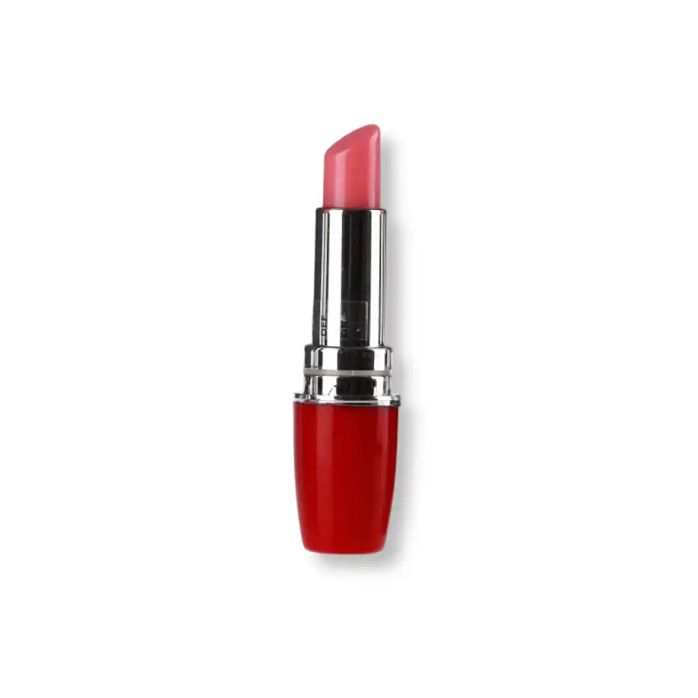 Mini vibromasseur en forme de rouge à lèvres rouge vif, accessoire coquin idéal pour la féminisation.