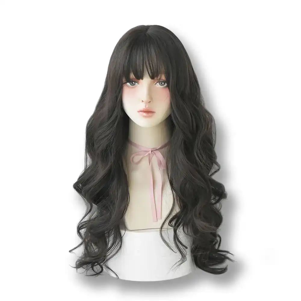 Perruque longue ondulée noire pour sissification et crossdressing, idéale pour la féminisation, sur Sissyshop