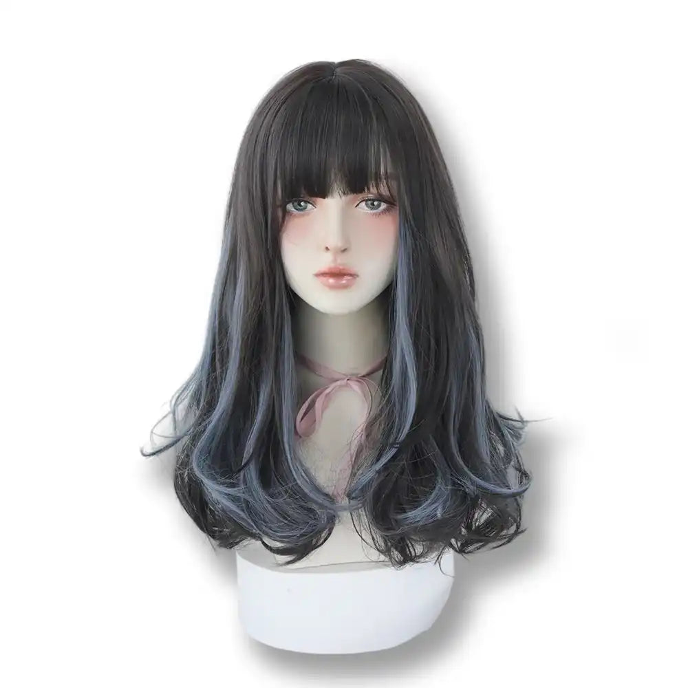 Perruque longue noire et bleue pour crossdressing et féminisation, idéale pour la sissification sur Sissyshop