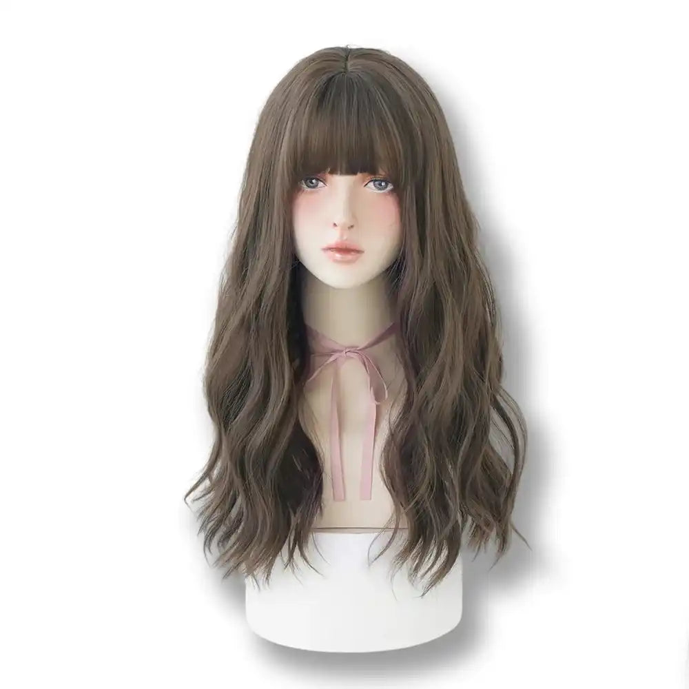 Perruque brune ondulée pour sissification et crossdressing, avec frange, idéale pour la féminisation sur Sissyshop