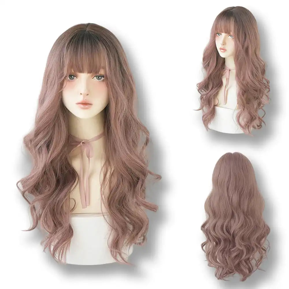 Perruque rose poudré à vagues longues pour crossdressing et féminisation, idéale pour la sissification sur Sissyshop