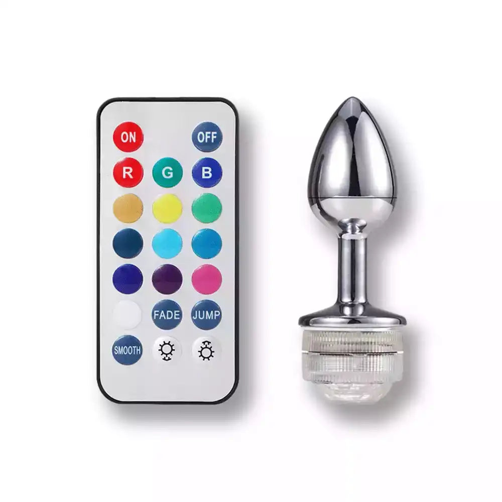 Plug anal métallique avec télécommande multicolore pour sissification et fétichisme, design élégant et discret sur Sissyshop