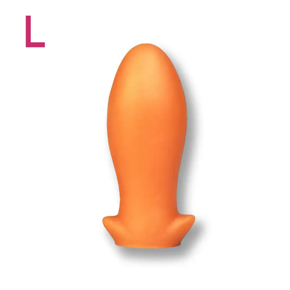 Modèle taille L du plug anal Dragon Egg en silicone orange, une taille intermédiaire appréciée.
