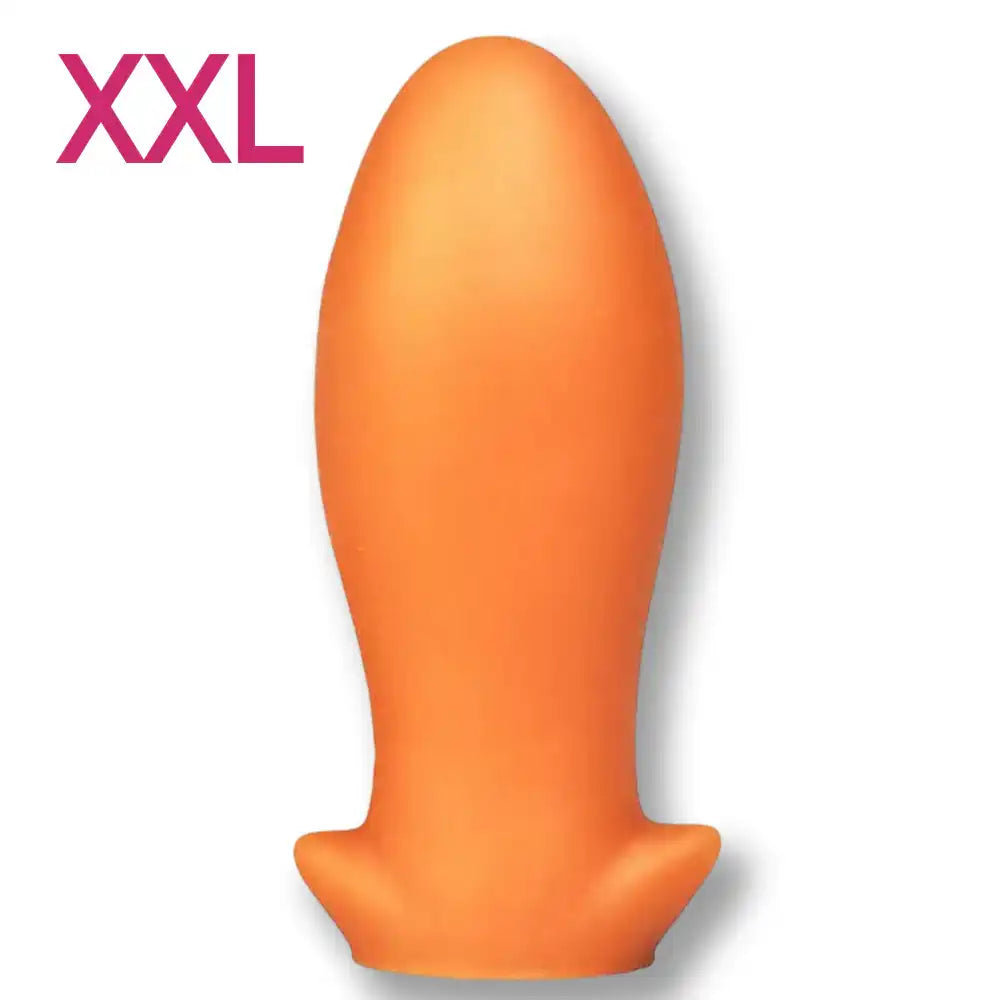 Modèle taille XXL du plug anal Dragon Egg en silicone orange, le plus grand format pour experts.