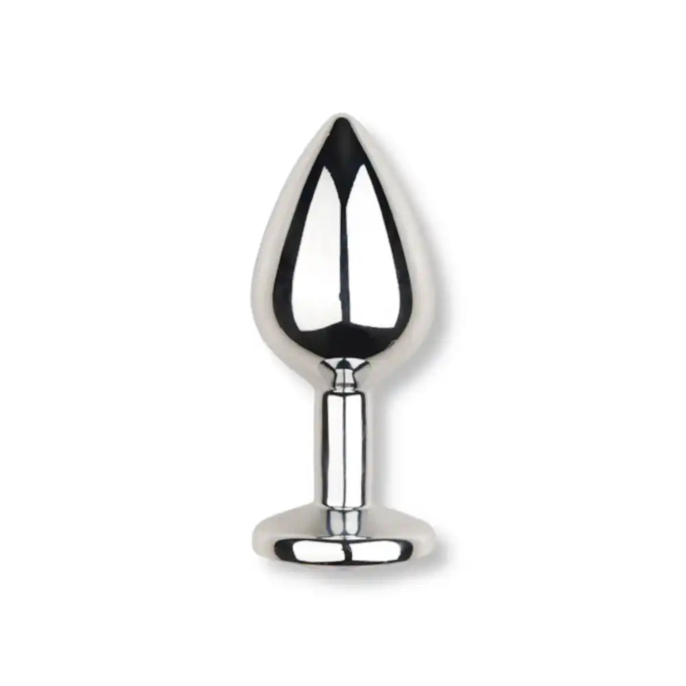 Vue de profil de la structure lisse en acier d'un plug anal métal, montrant sa forme profilée conçue pour un confort optimal sur sissyshop.