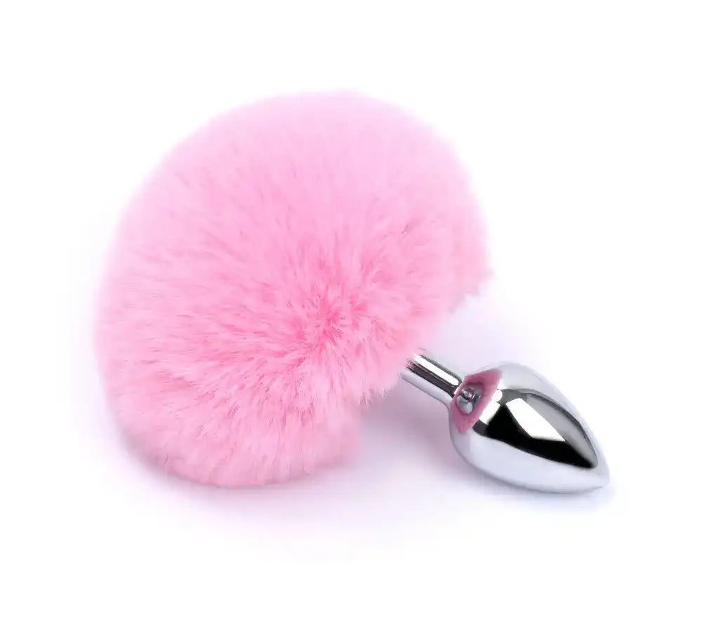 Plug anal rose en métal avec pompon fourrure pour sissification et fétichisme, taille moyenne, sur Sissyshop